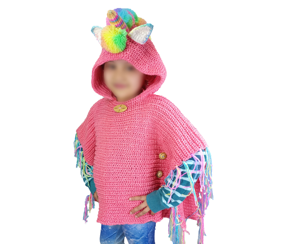 Capa Gabán Abrigo con gorro Unicornio para niña color rosa