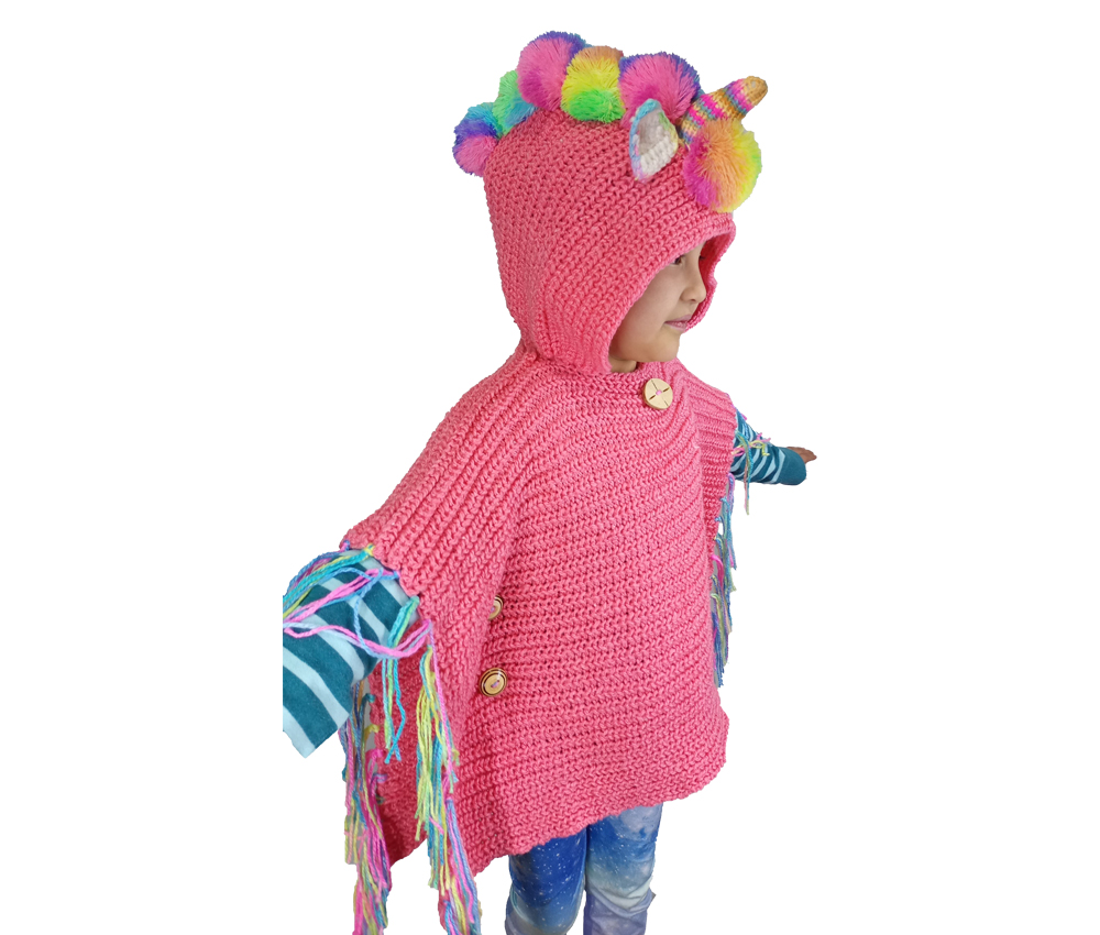 Capa Gabán Abrigo con gorro Unicornio para niña color rosa