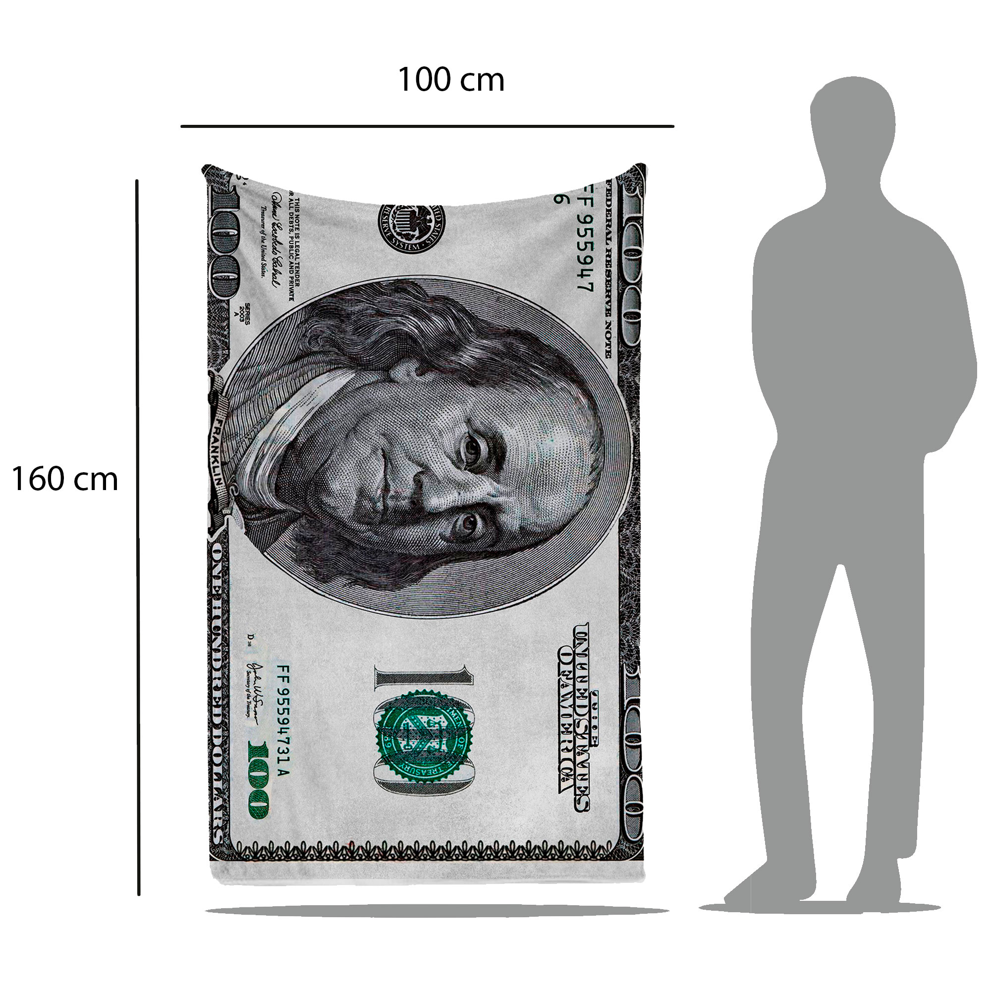 Cobija Manta Frazada Diseño Billete 100 Dolares Resistente a Las Arrugas de Viaje Cama Sofa Sillon Suave.