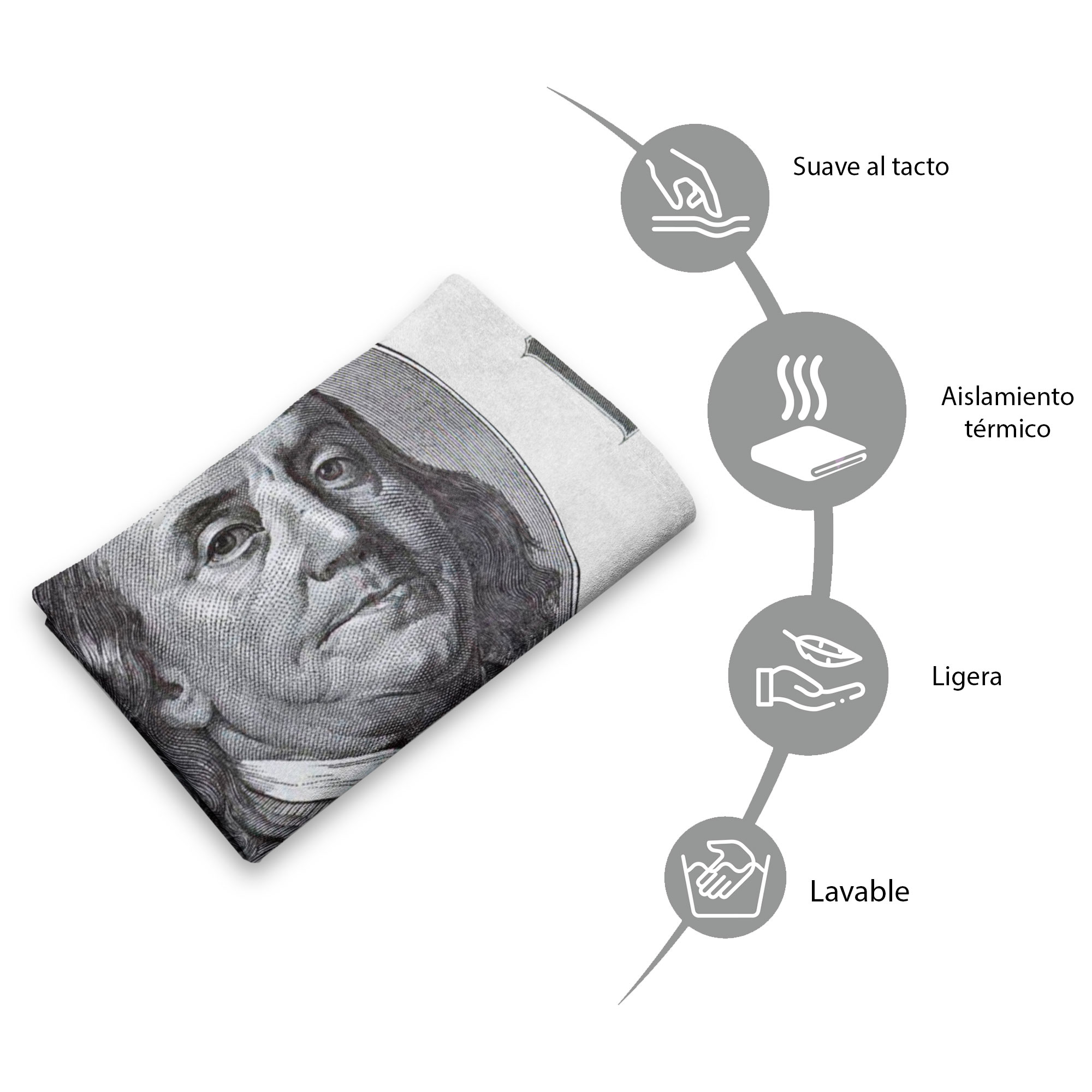 Cobija Manta Frazada Diseño Billete 100 Dolares Resistente a Las Arrugas de Viaje Cama Sofa Sillon Suave.