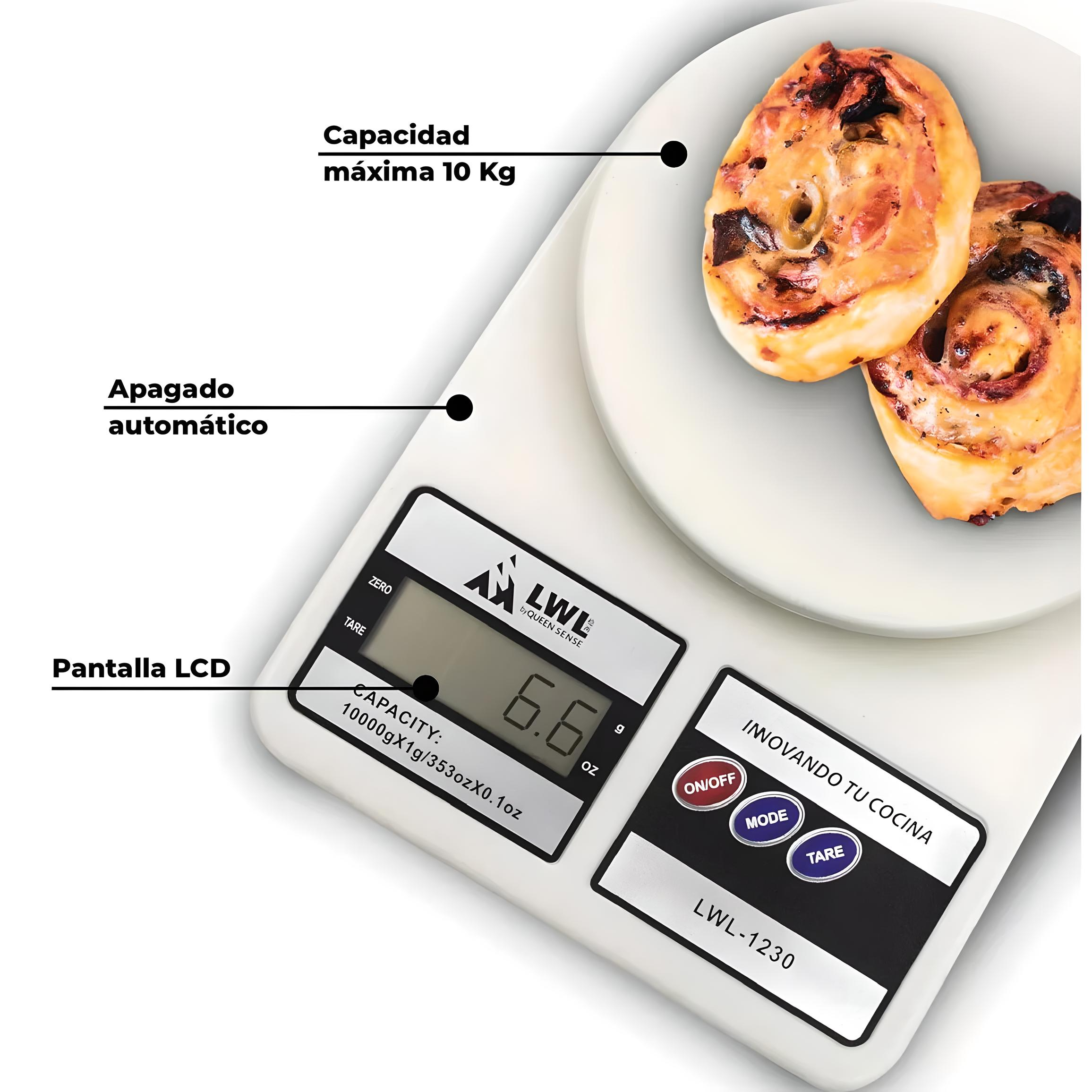 Báscula de cocina digital Queen Sense Hard Work LCD3-10 pesa hasta 10kg blanca