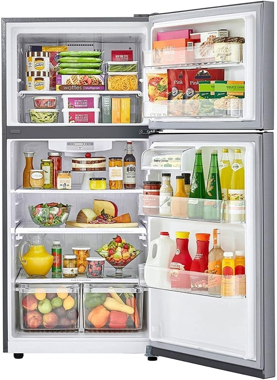 Refrigerador lg top mount 20 pies cúbicos acero inoxidable puerta reversible smart inverter lt57bpsx.