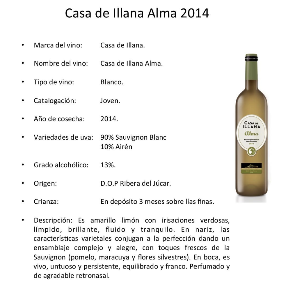 Vino Blanco Casa de Illana Alma 2014
