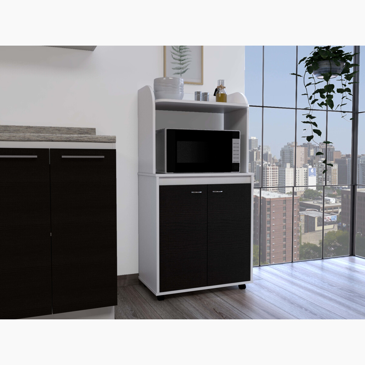 MODULO ALACENA ARMABLE CON TRES ENTREPAÑOS DOS PUERTAS Y ESPACIO PARA HORNO DE MICROONDAS MODELO BAJO ELICA