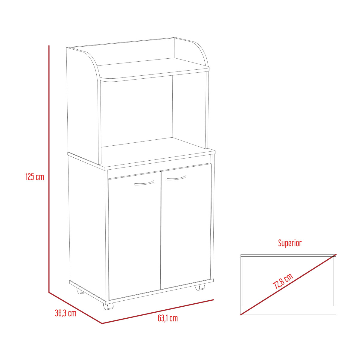 MODULO ALACENA ARMABLE CON TRES ENTREPAÑOS DOS PUERTAS Y ESPACIO PARA HORNO DE MICROONDAS MODELO BAJO ELICA