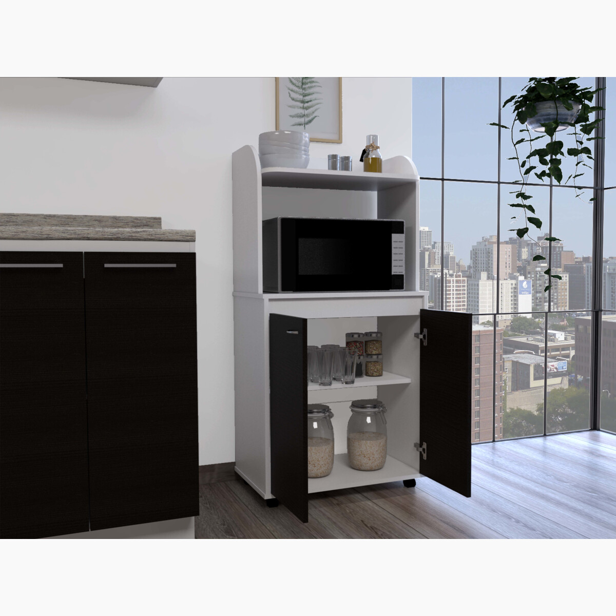 MODULO ALACENA ARMABLE CON TRES ENTREPAÑOS DOS PUERTAS Y ESPACIO PARA HORNO DE MICROONDAS MODELO BAJO ELICA