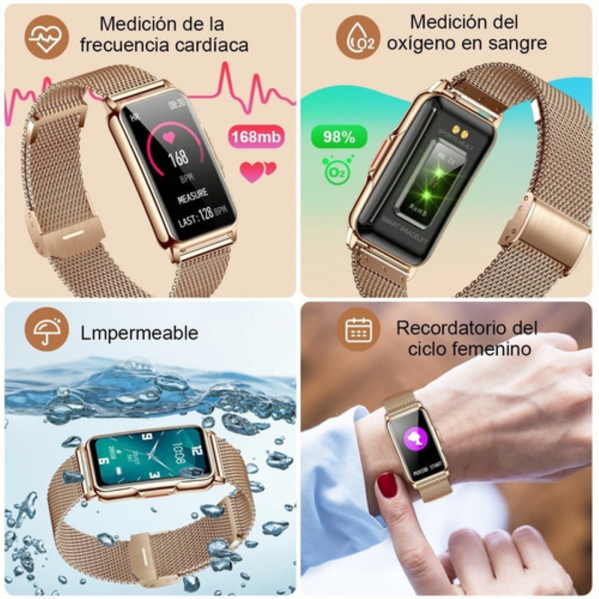 Smartwatch Para Mujer Reloj Inteligente Smart Band Bluetooth Dorado