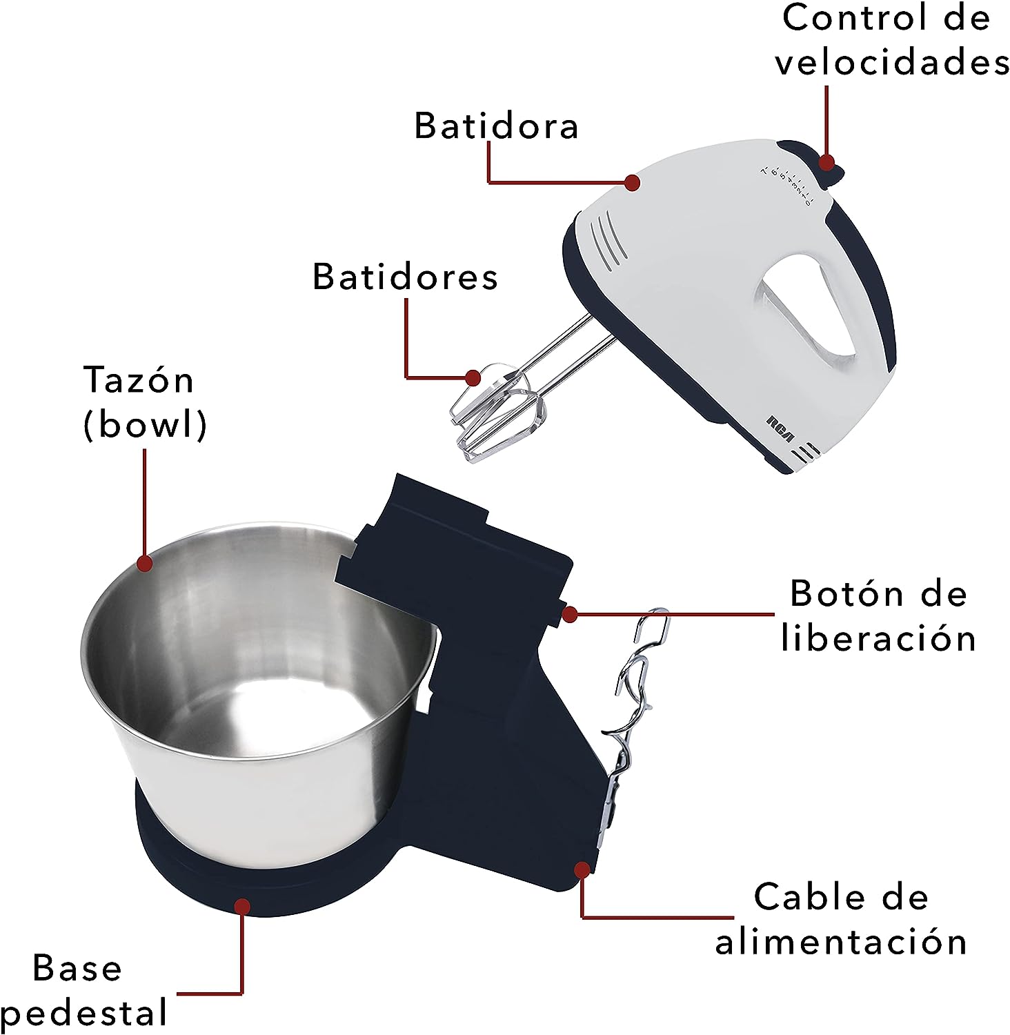 Batidora de mano con pedestal rca rc-67ss.