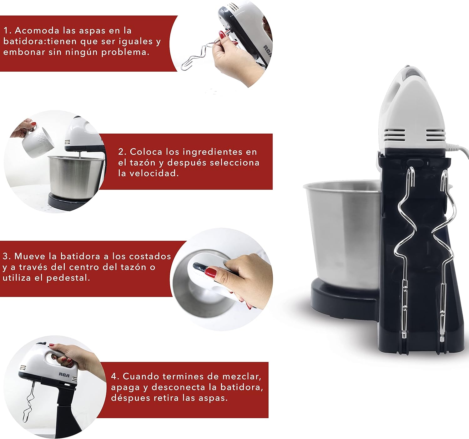 Batidora de mano con pedestal rca rc-67ss.