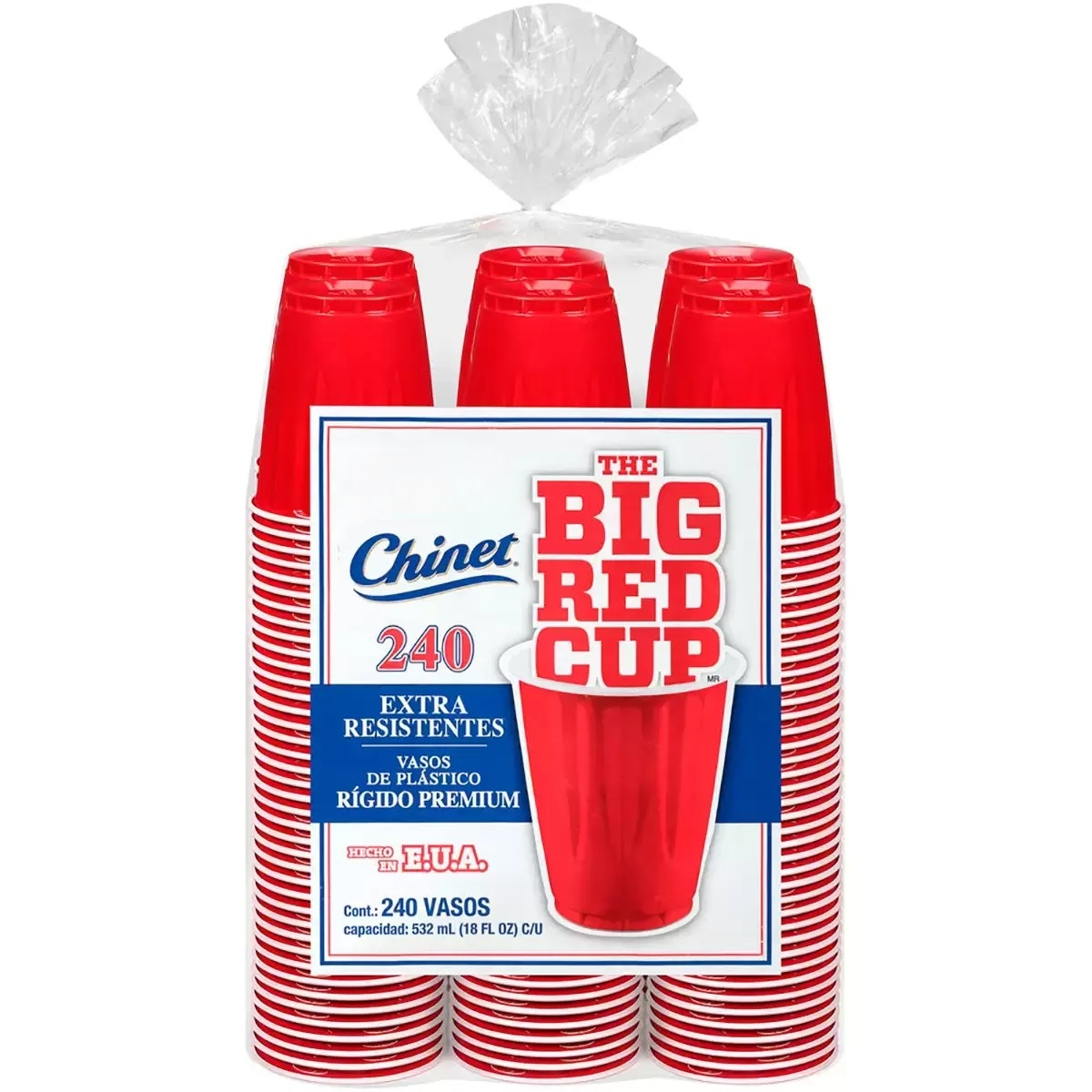 Vasos Rojos de Plástico Extra Resistentes 240 pzas de 532 ml