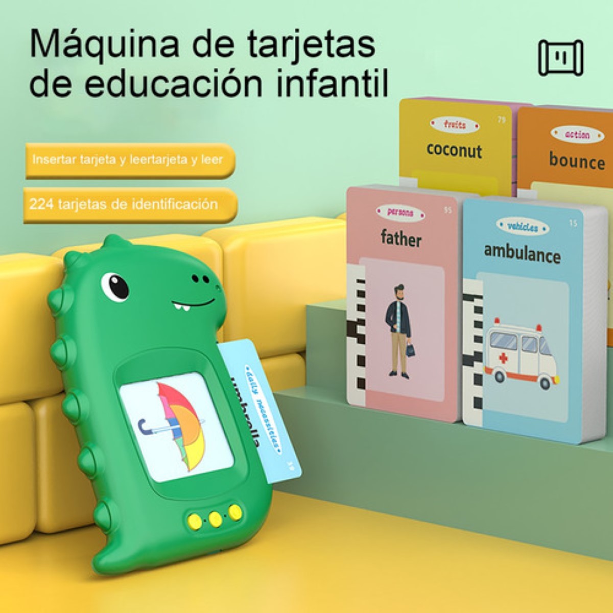 Juguetes Para Niños Computadora Didactica Español/inglés Dinosaurio Verde