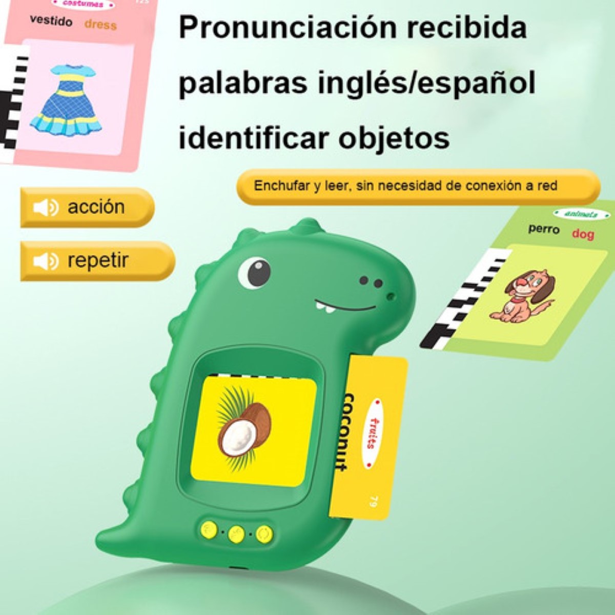 Juguetes Para Niños Computadora Didactica Español/inglés Dinosaurio Verde