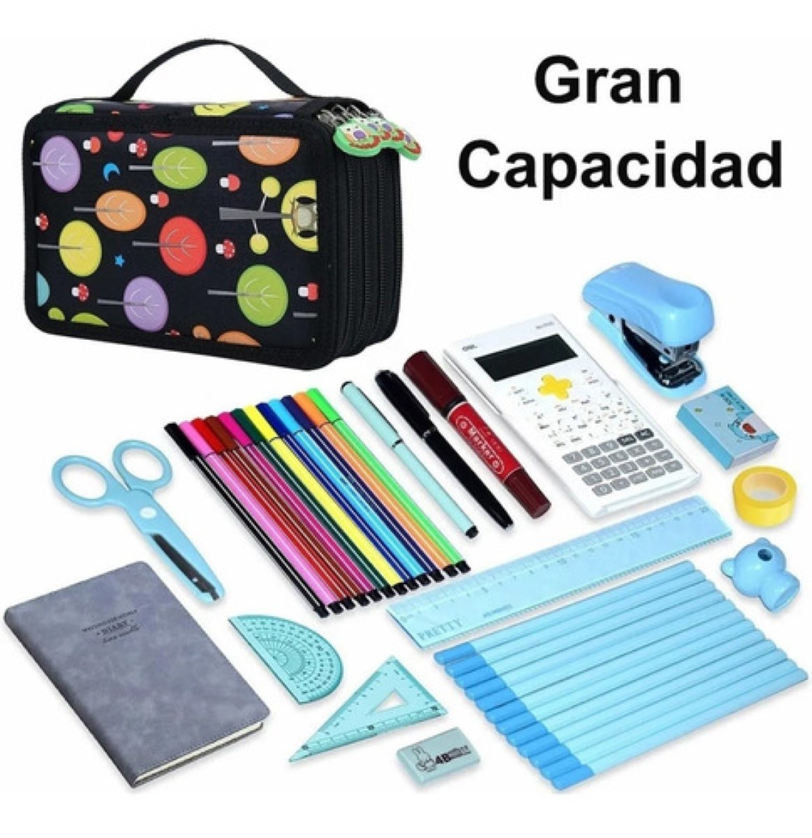 "Bolígrafo Organizador De 72 Agujeros Para Estudiantes, Color Negra con dibujos "