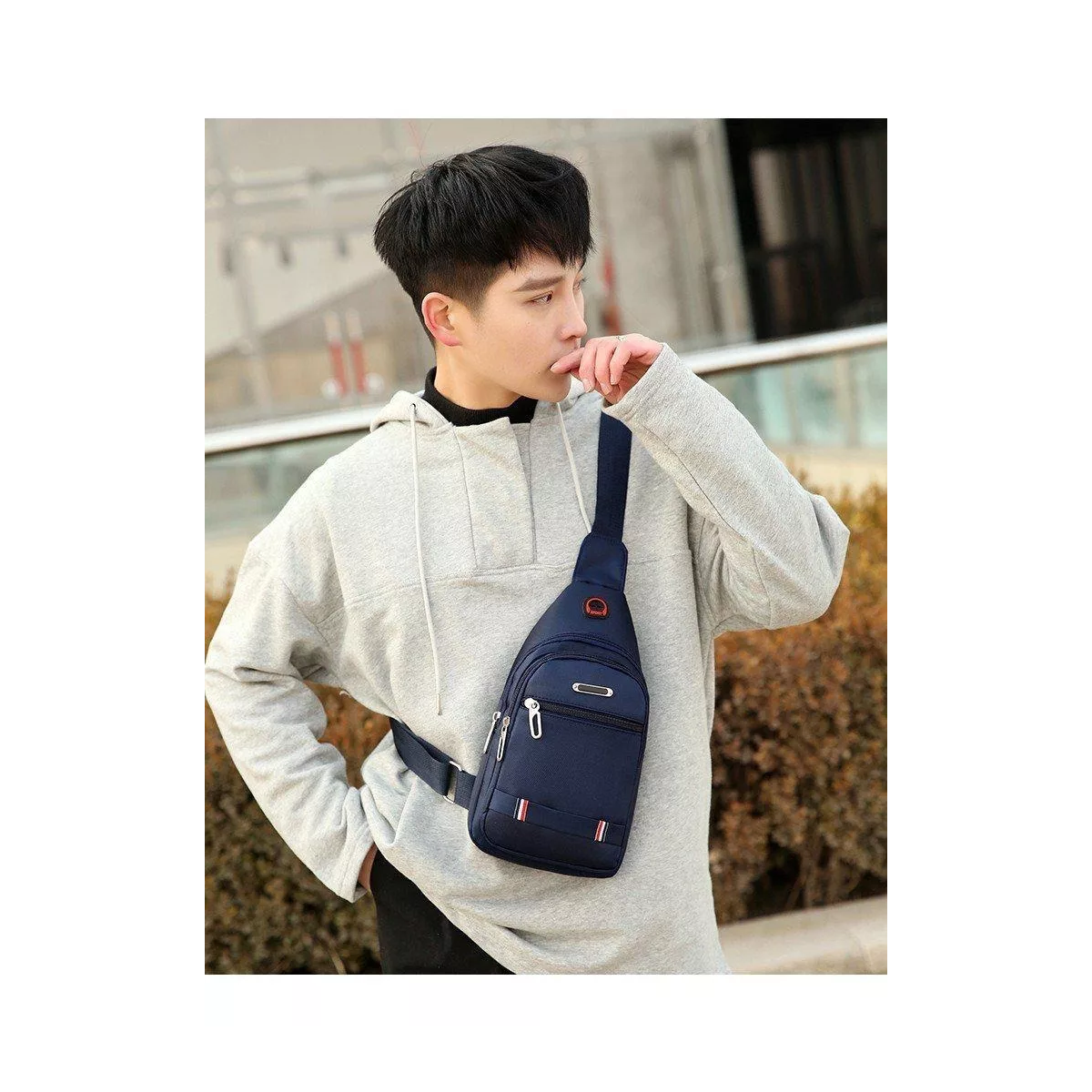 Pechera Mariconera Impermeable Mochila Cruzada Casual Band G Azul