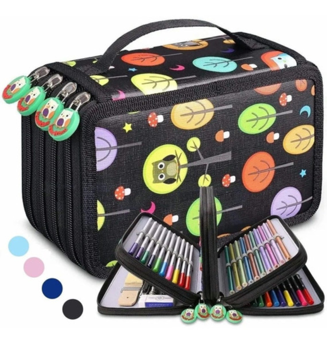 "Bolígrafo Organizador De 72 Agujeros Para Estudiantes, Color Negra con dibujos "