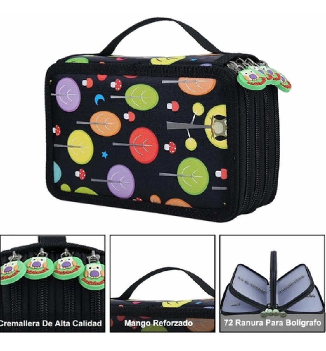 "Bolígrafo Organizador De 72 Agujeros Para Estudiantes, Color Negra con dibujos "