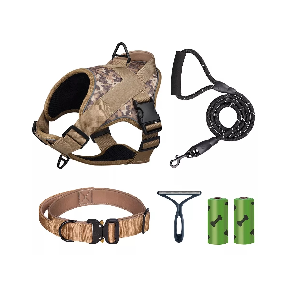 Pechera Táctica Arnés Perro Mediano Collar Correa Camuflaje Amarillo XL