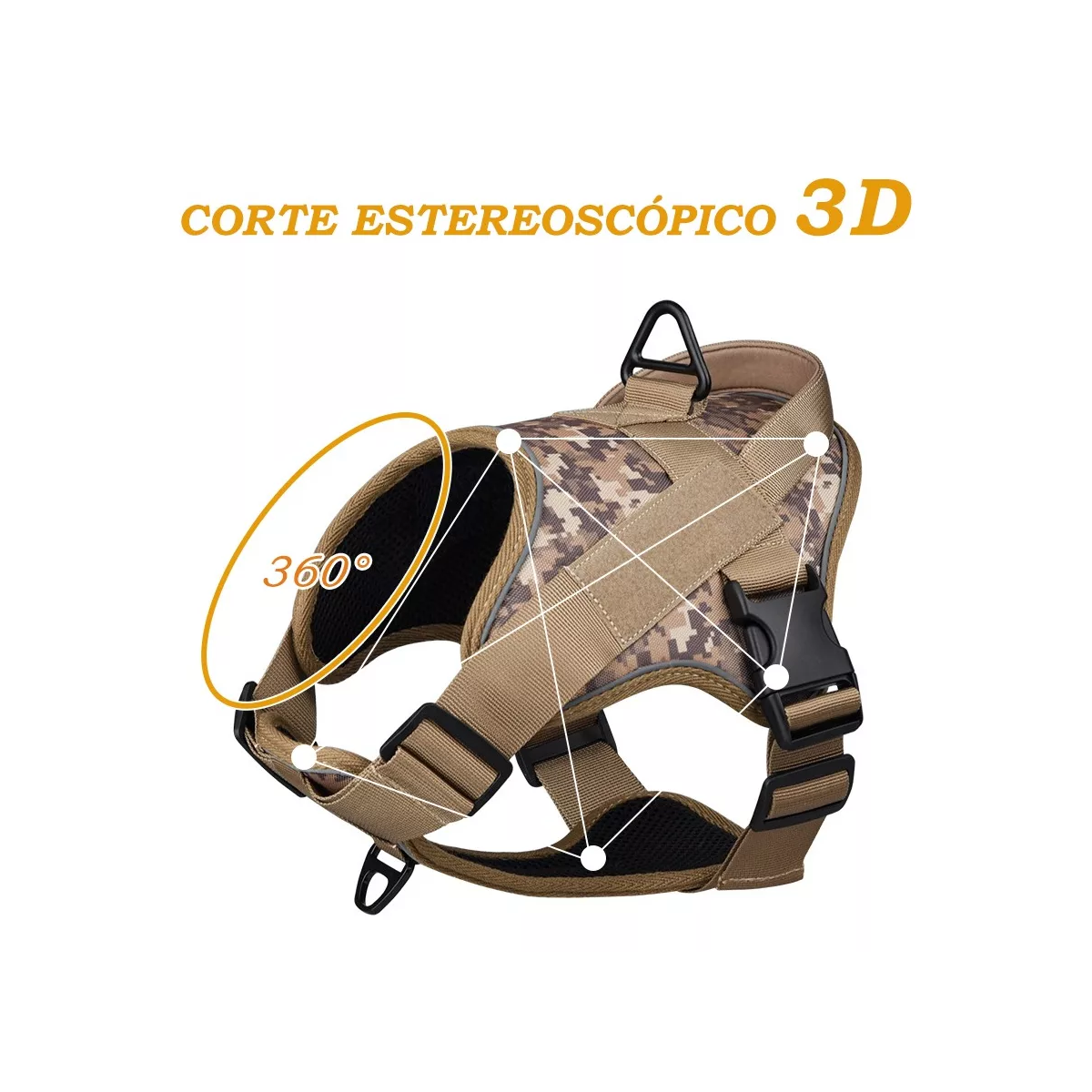 Pechera Táctica Arnés Perro Mediano Collar Correa Camuflaje Amarillo XL