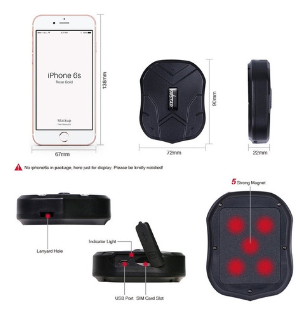 Tkstar Tk905 Gps Tracker Coche 5000mah, Imán Monitor De Voz Negro
