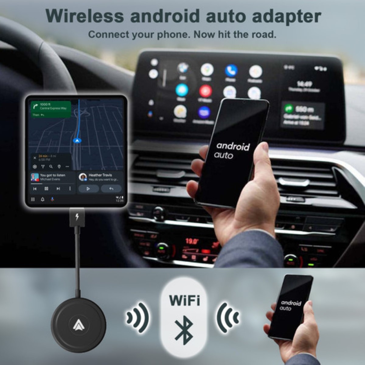 Adaptador Inalámbrico Androidauto Plug & Play Para Android Negro Redondo