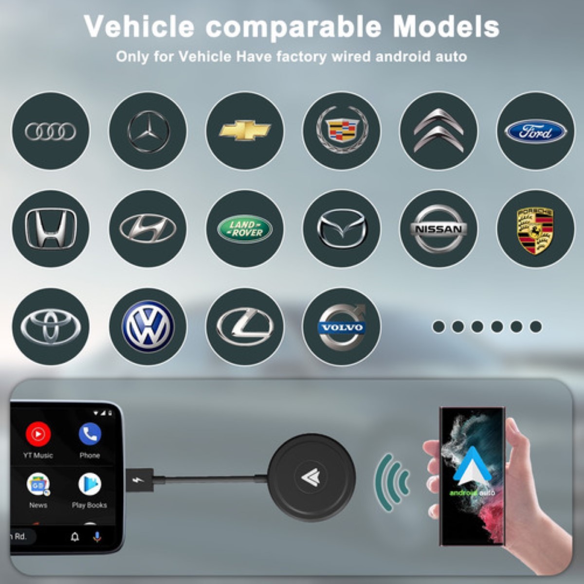 Adaptador Inalámbrico Androidauto Plug & Play Para Android Negro Redondo