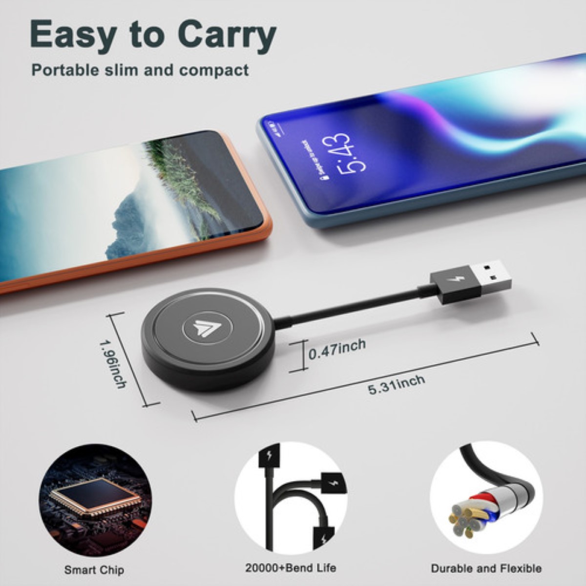 Adaptador Inalámbrico Androidauto Plug & Play Para Android Negro Redondo