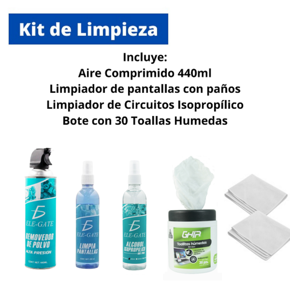 Kit De Limpieza 5 Piezas Aire Comprimido Toallas Húmedas Alcohol