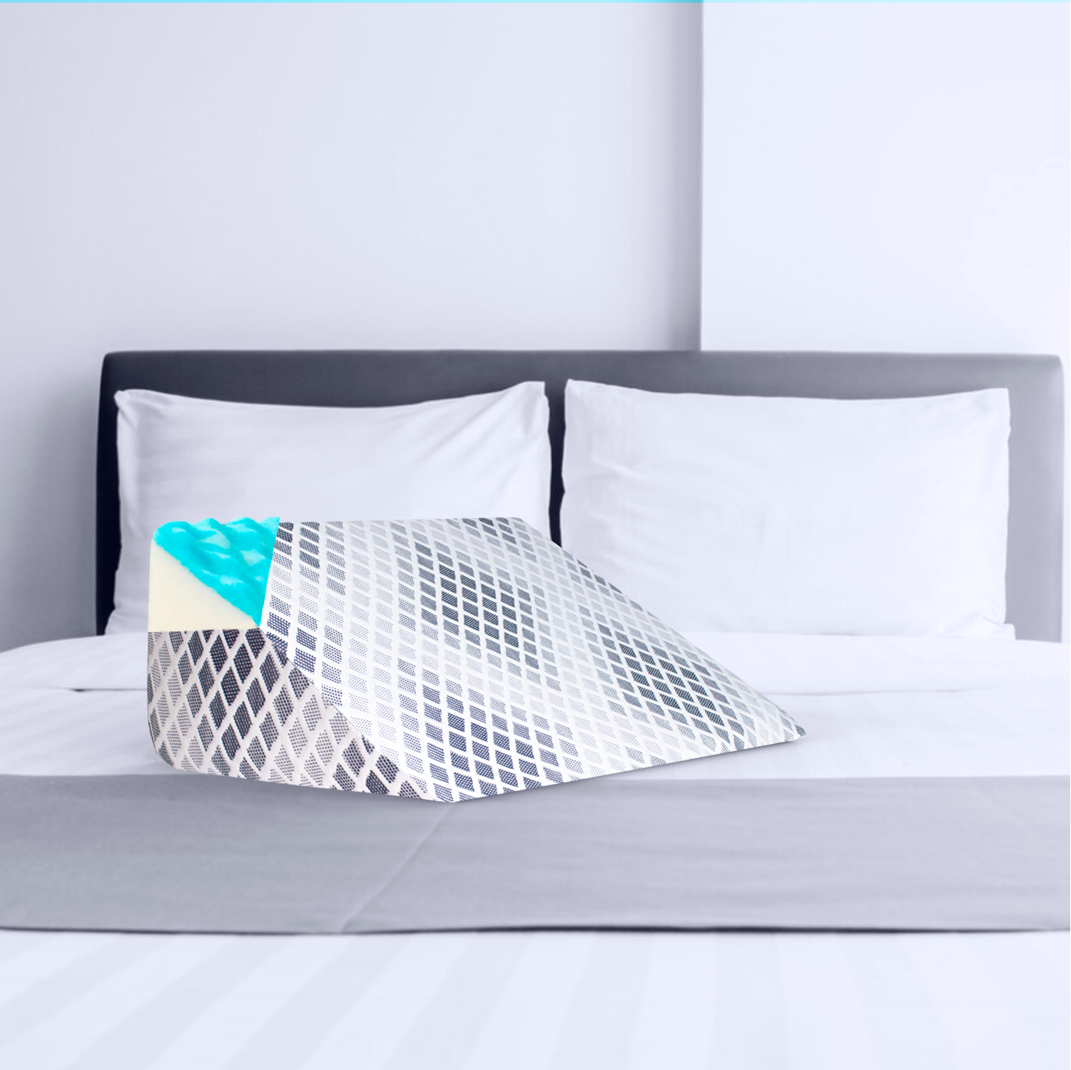 DR JOOHN Almohada de cuña para Cama | Diseño Antillagas | 60 x 60 x 27 cm | Elevación de Pierna, Soporte de Espalda, antirreflujo y antirronquidos (Snow)