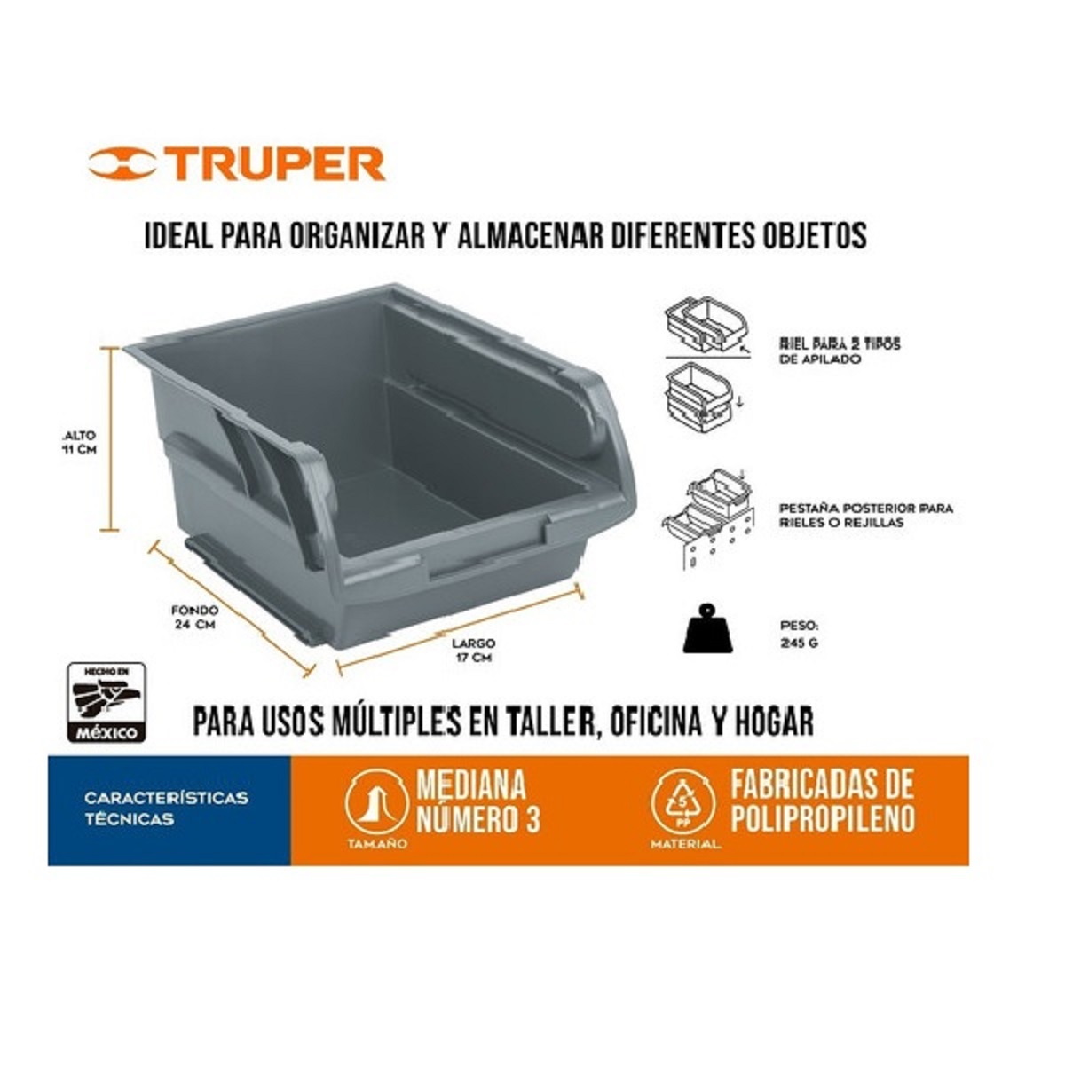6 Gavetas Apilables Plástico 24.5 X 17 X 11 Cm Gav-3 Truper.