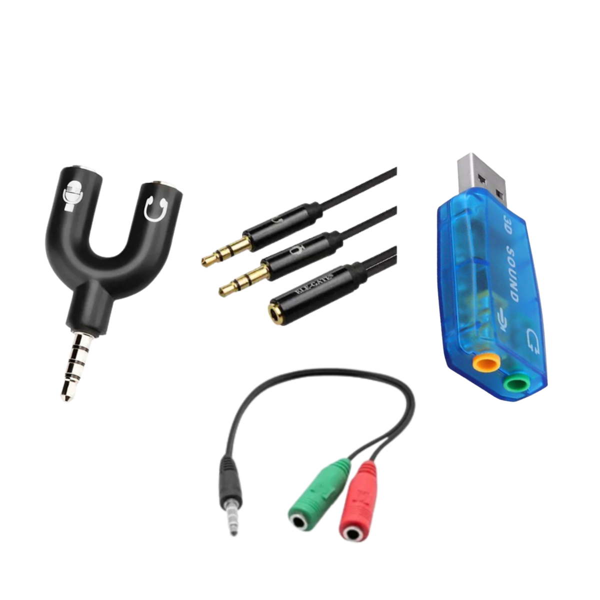 Pack Conectores Audio Adaptador U Cable Micrófono Audifono Tarjeta 5.1 Usb.