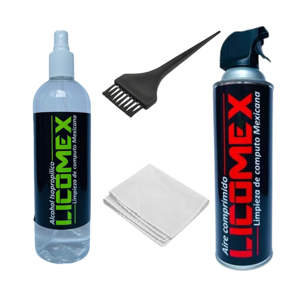 Aire Comprimido 440 ml, Alcohol Isopropílico 500 ml, Paño, Cepillo Antiestatico