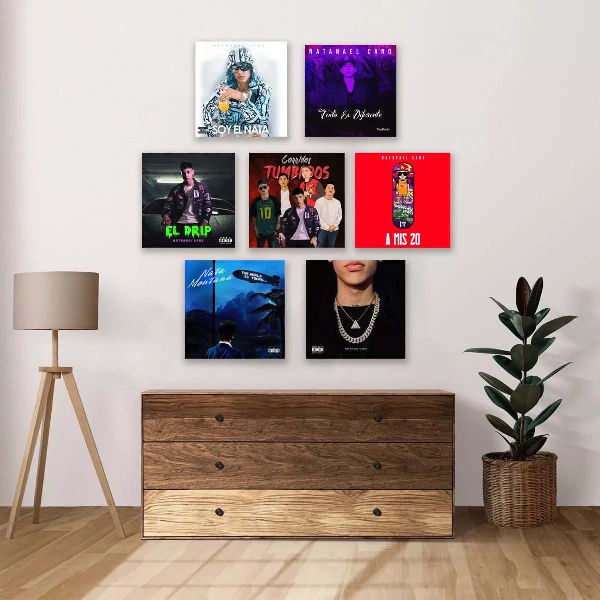 Cuadros Natanael Cano Discografía 7 Pcs Pvc Rígido 25x25cm