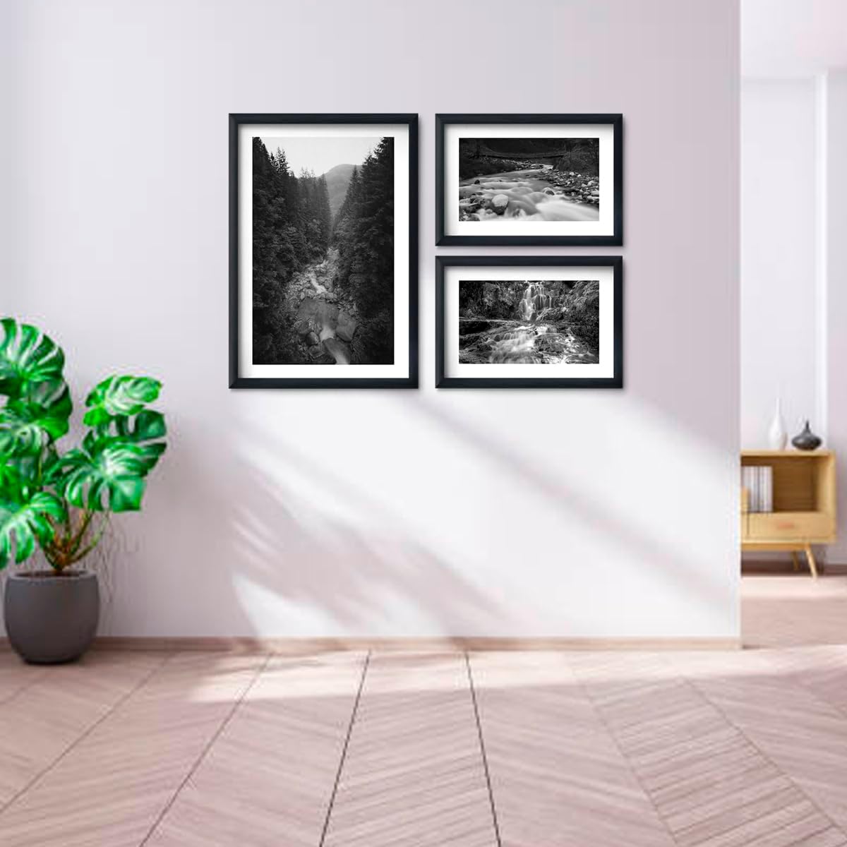 Set Cuadros Elegantes Ríos Montañas Minimalista Blanco Negro
