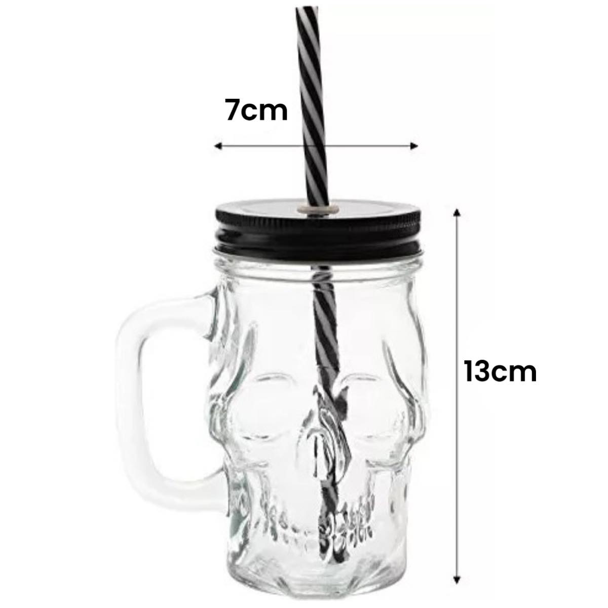 Tarro De Vidrio Diseño De Calavera Vaso Con Tapa Y Popote