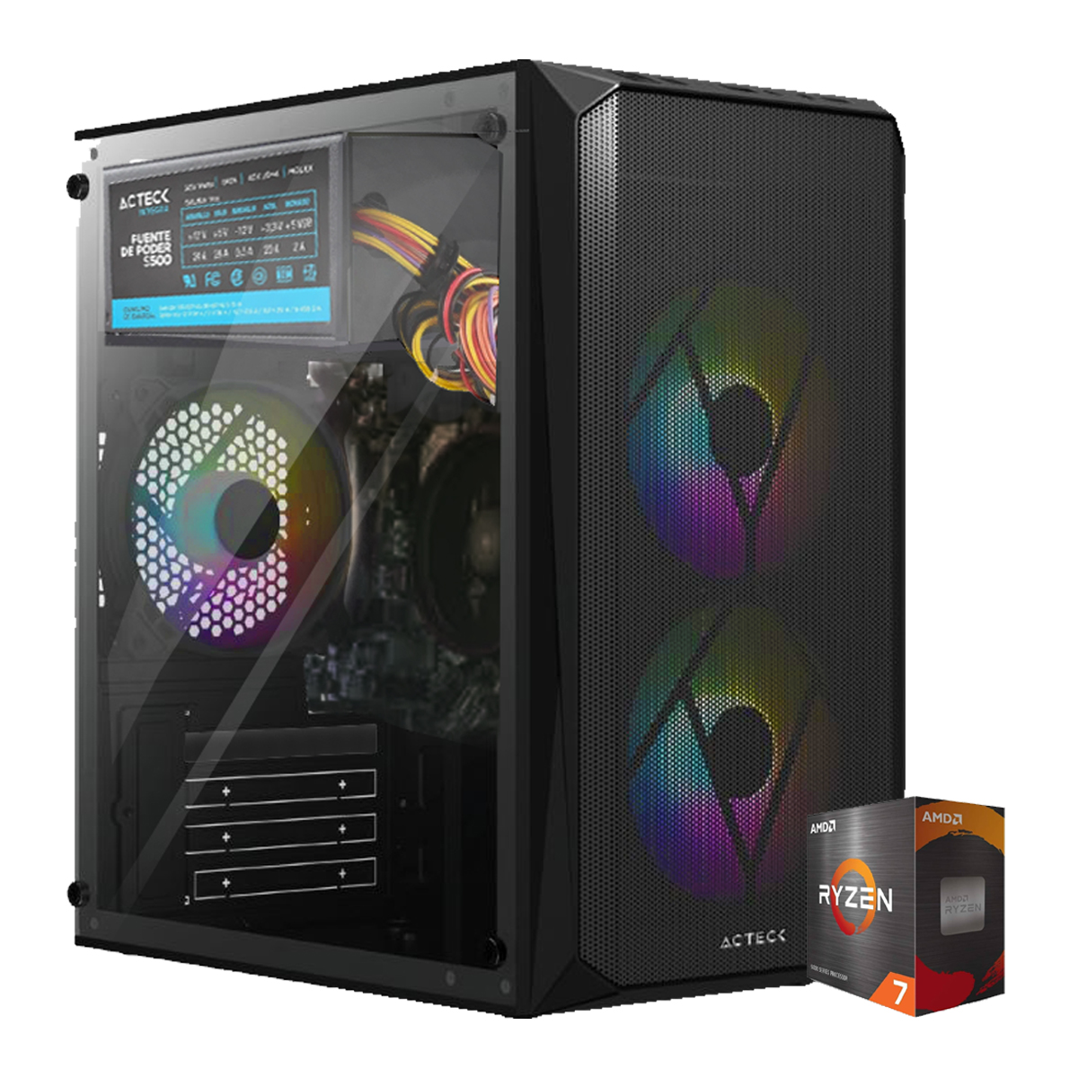 CPU Computadora Armada Ryzen 7, 16gb Ram 960Gb SSD, Gabinete RGB
