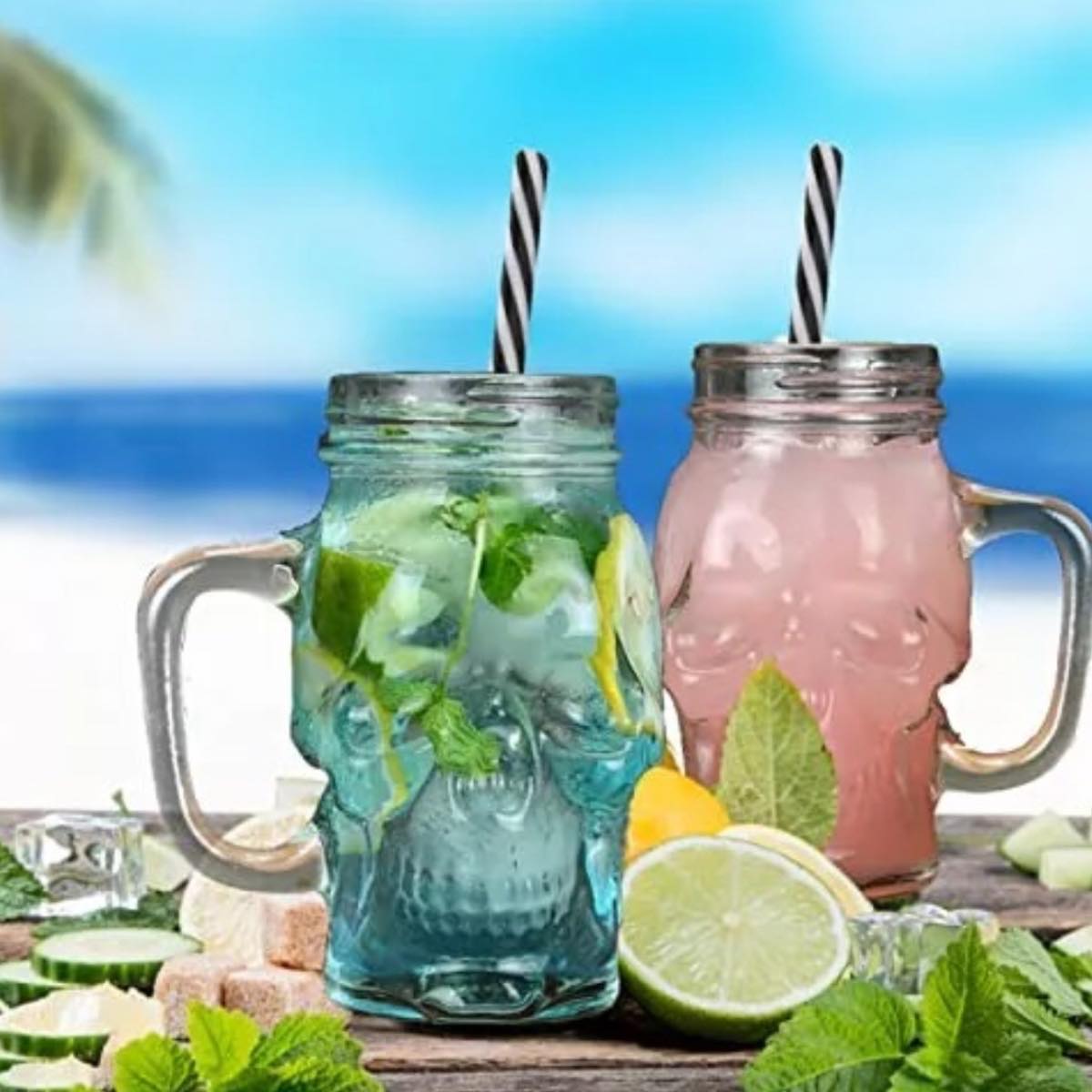 Tarro De Vidrio Diseño De Calavera Vaso Con Tapa Y Popote