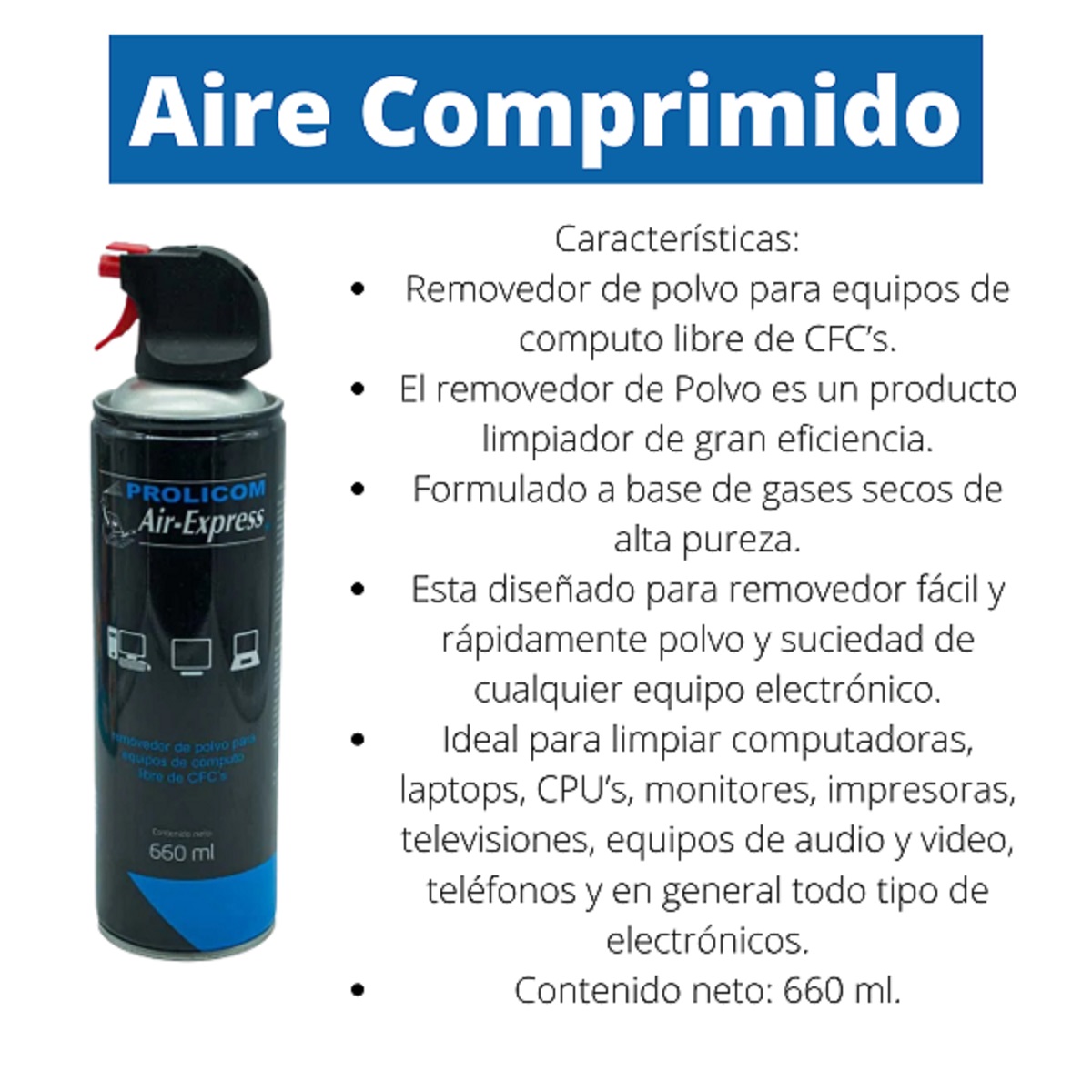  Aire Comprimido Prolicom 660ml Alcohol Limpia Pantallas