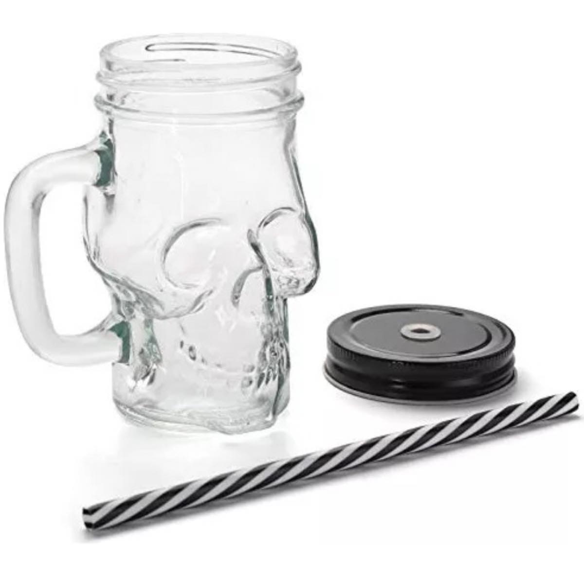 Tarro De Vidrio Diseño De Calavera Vaso Con Tapa Y Popote
