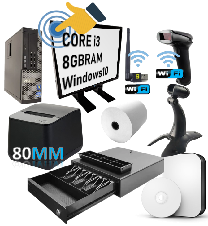 Kit Punto De Venta TOUCH 80MM Tiendify Abarrotes Farmacia Papeleria Ferretería Core i3 SSD POS TPV PDV