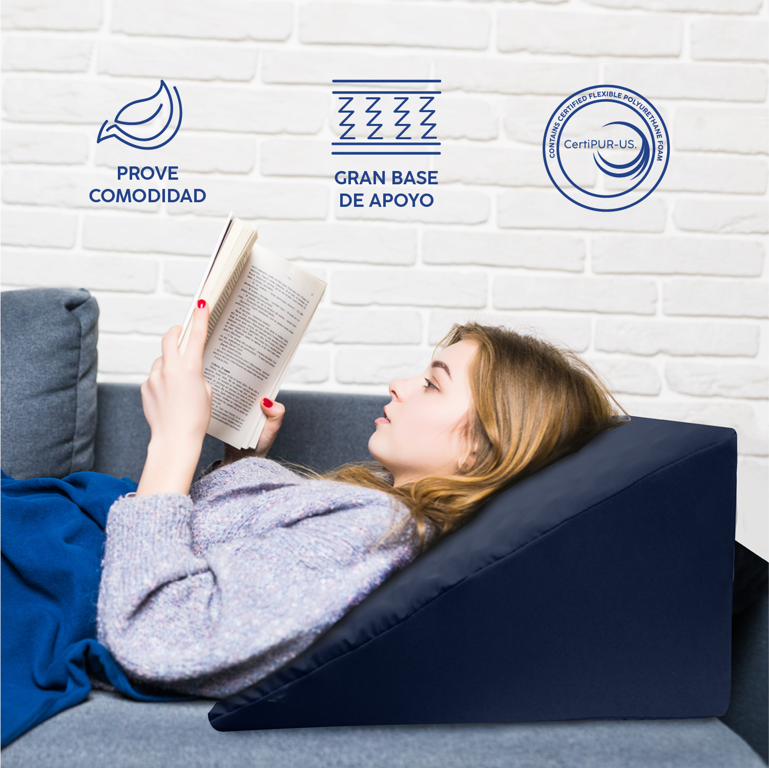 DR JOOHN Almohada de cuña para Cama | Elevación de Pierna, Soporte de Espalda, antirreflujo y antirronquidos (A. Marino)