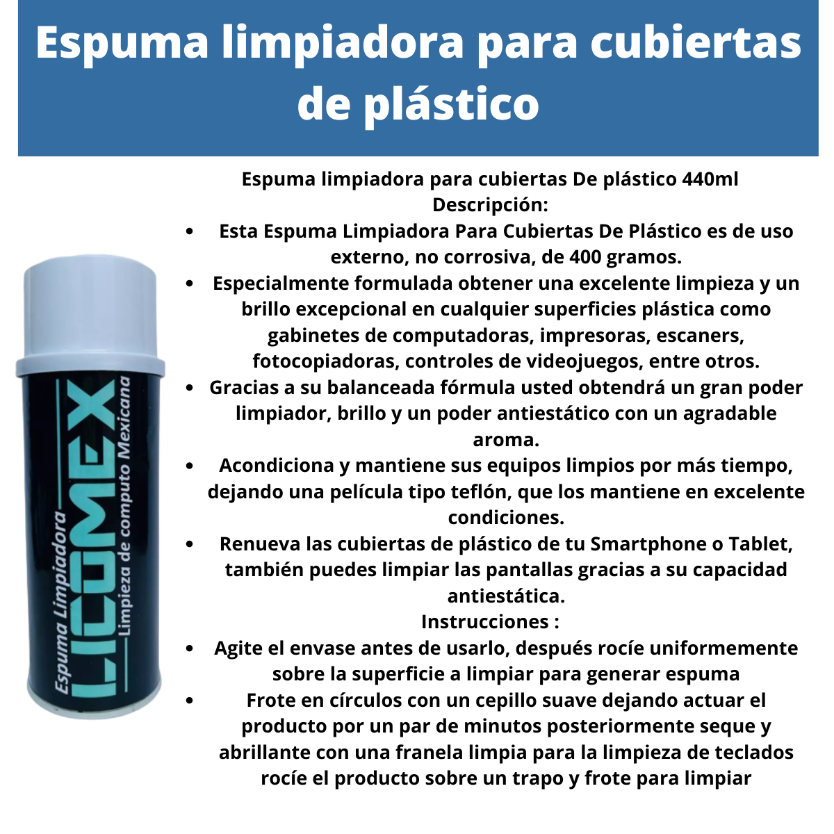Espuma Limpiadora Pc Consolas Licomex 440 Ml 3 Piezas
