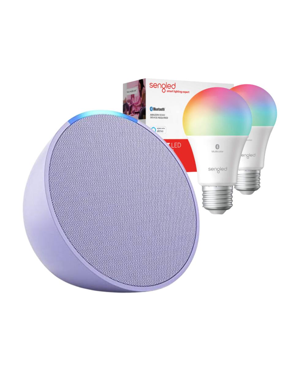 Combo Alexa Echo Pop (Morado)   2 Focos inteligentes.
