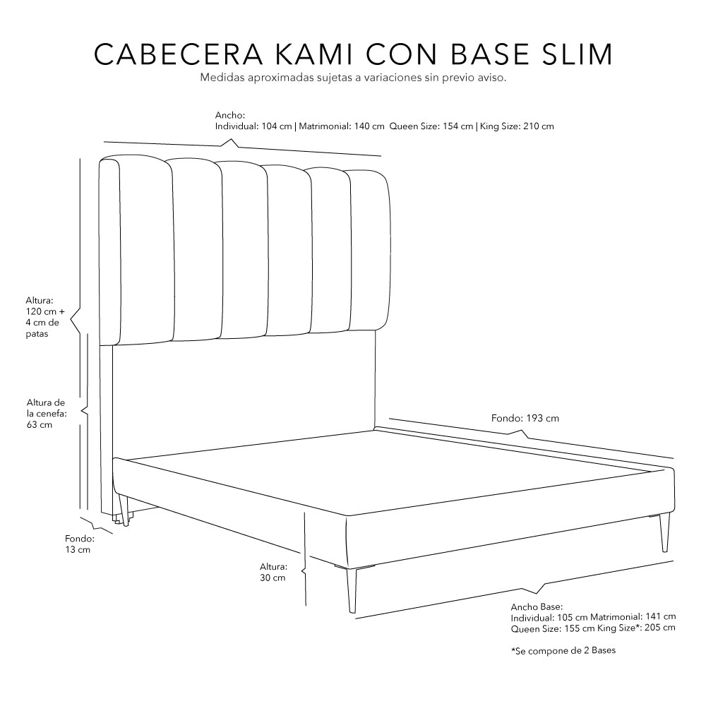 Cabecera Matrimonial Dicasa Kami Con Base Cama Slim Lila
