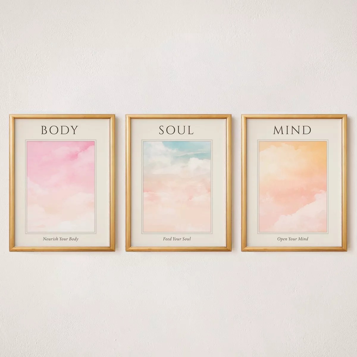 Set 3 Cuadros Mente Cuerpo Alma Bienestar Zen, Spa, con marco