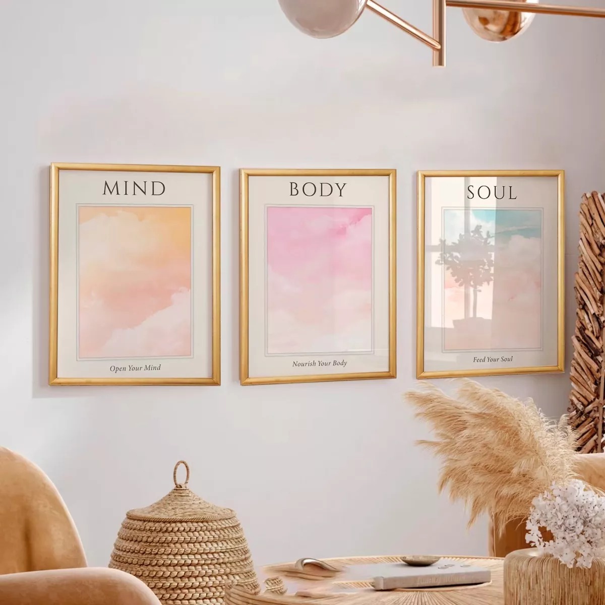 Set 3 Cuadros Mente Cuerpo Alma Bienestar Zen, Spa, con marco