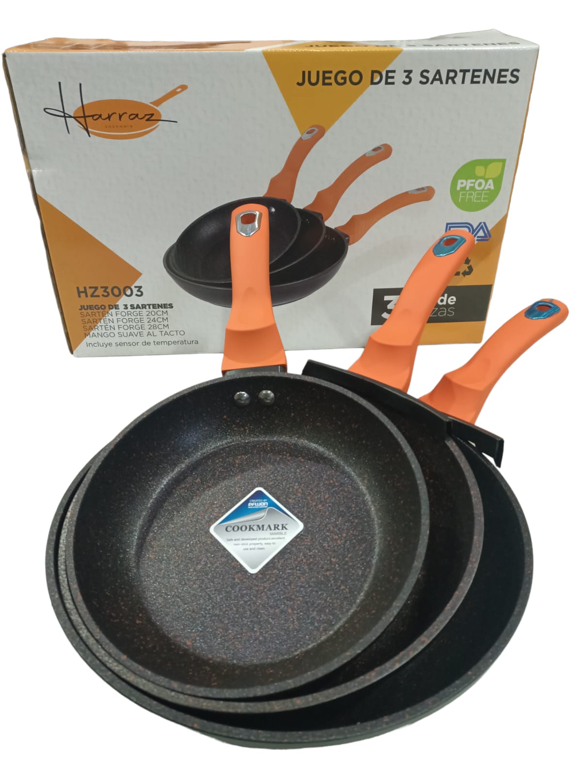 Juego 3 Sartenes Naranja/Negro Harraz