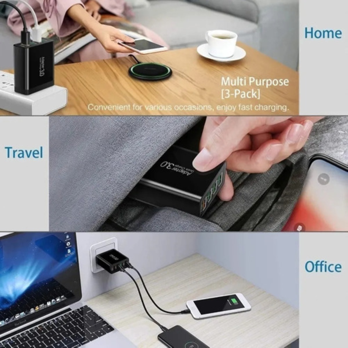 Cargador Carga Rapida Qc3.0 Turbo 4puerto Usb 5-12v Color Negro