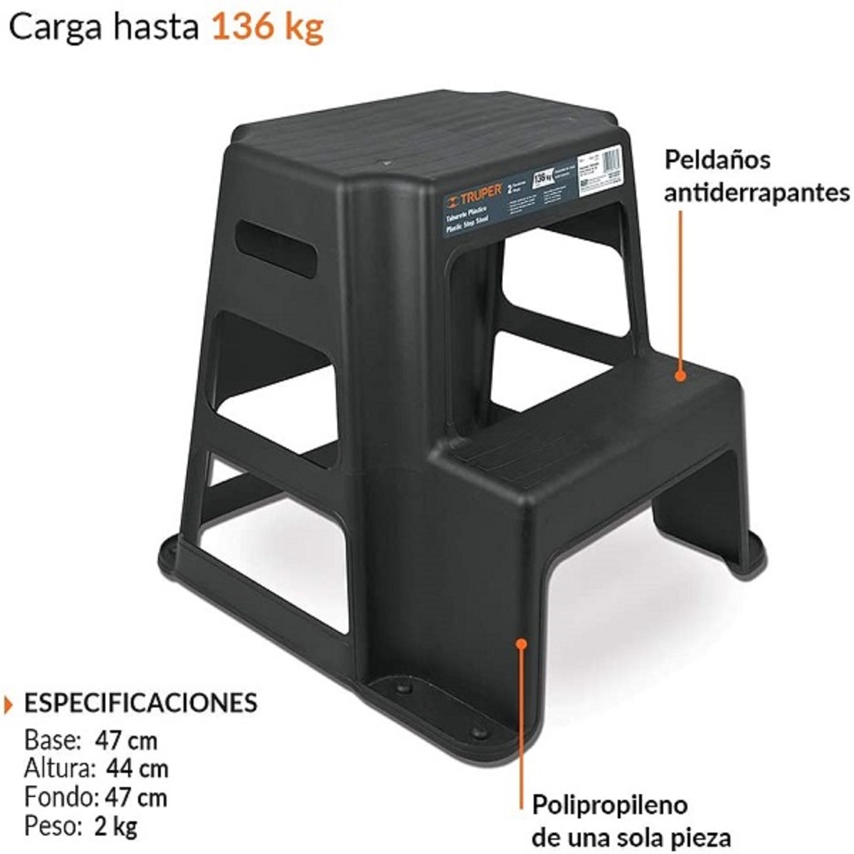 Taburete Banco Plástico Silla Para Negocio Peldaño 136 Kg.