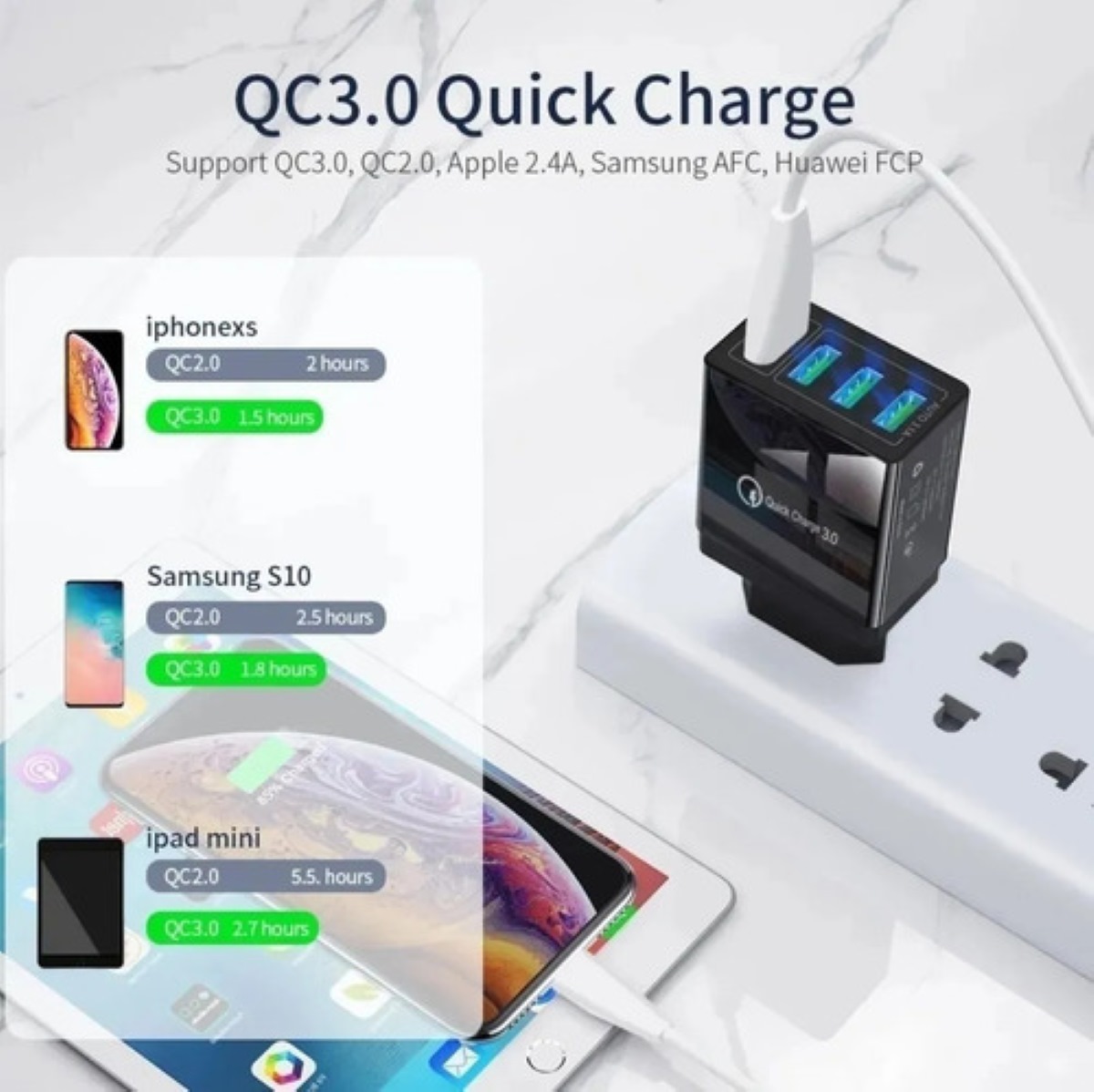 Cargador Carga Rapida Qc3.0 Turbo 4puerto Usb 5-12v Color Negro