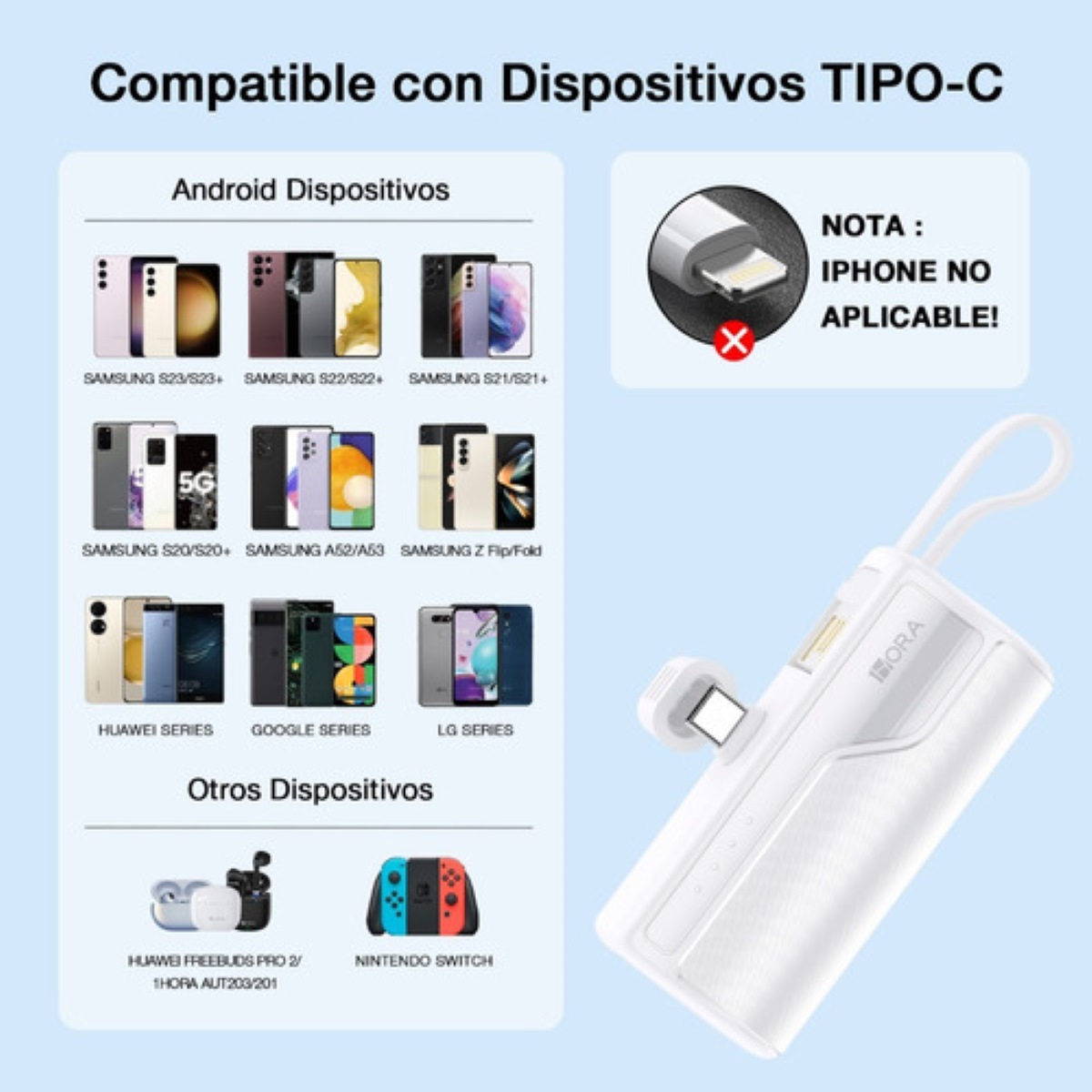 Mini Power Bank 4500 Mah Batería Portátil Salida Tipo C Con 1 Cable Usb Am Pila Cargador Negro
